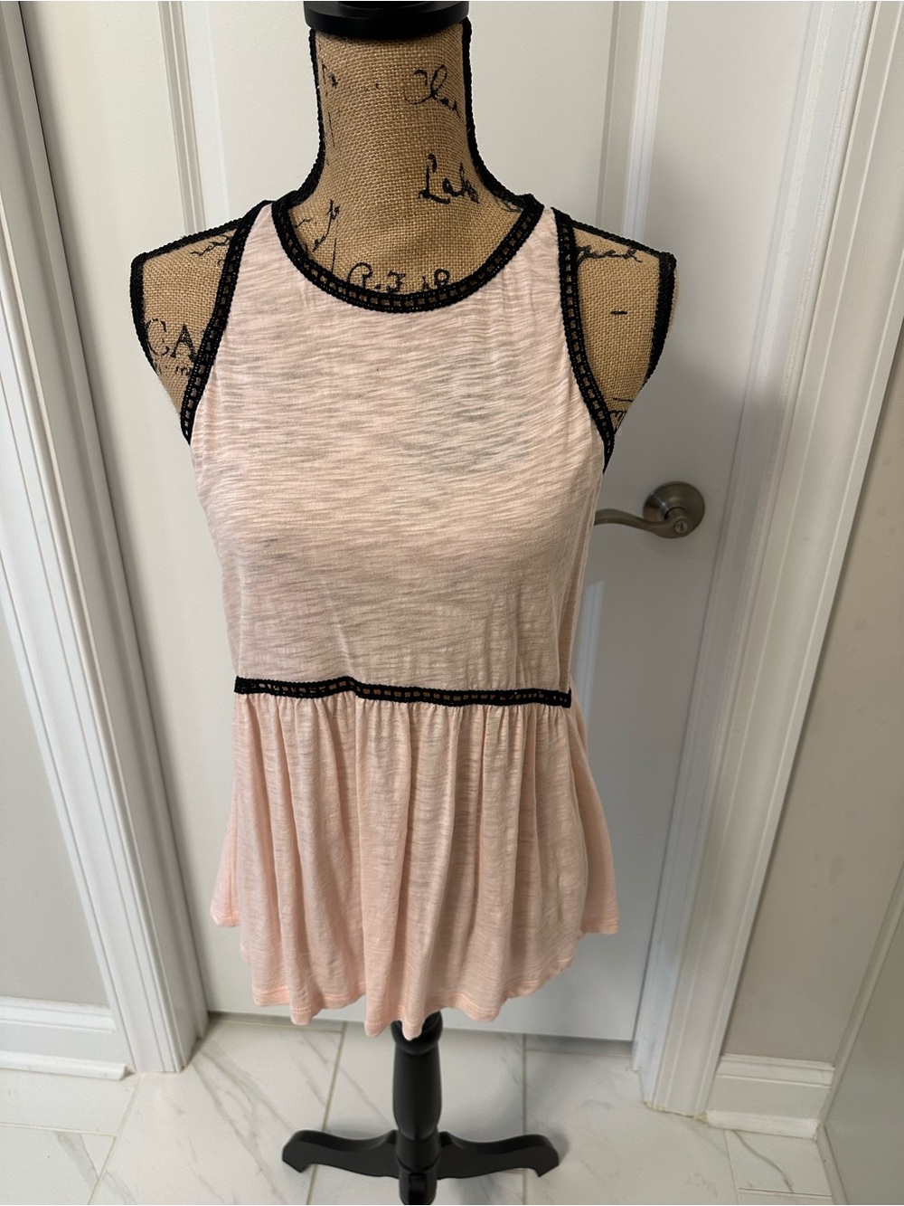 Express Blush Pink Peplum Tank with Black Trim